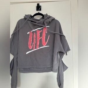 Gray Cropped UFC Hoodie with Pink Logo